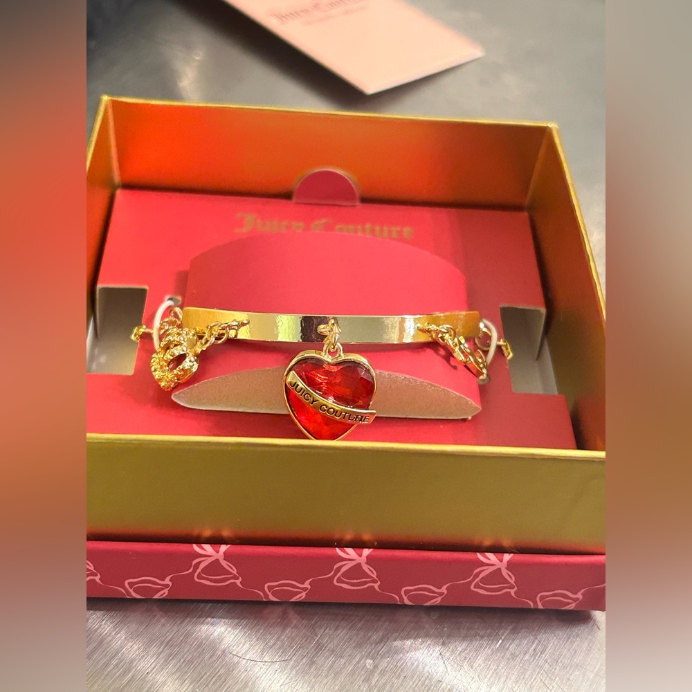 Juicy Couture Gold Bracelet with Red Heart Charm